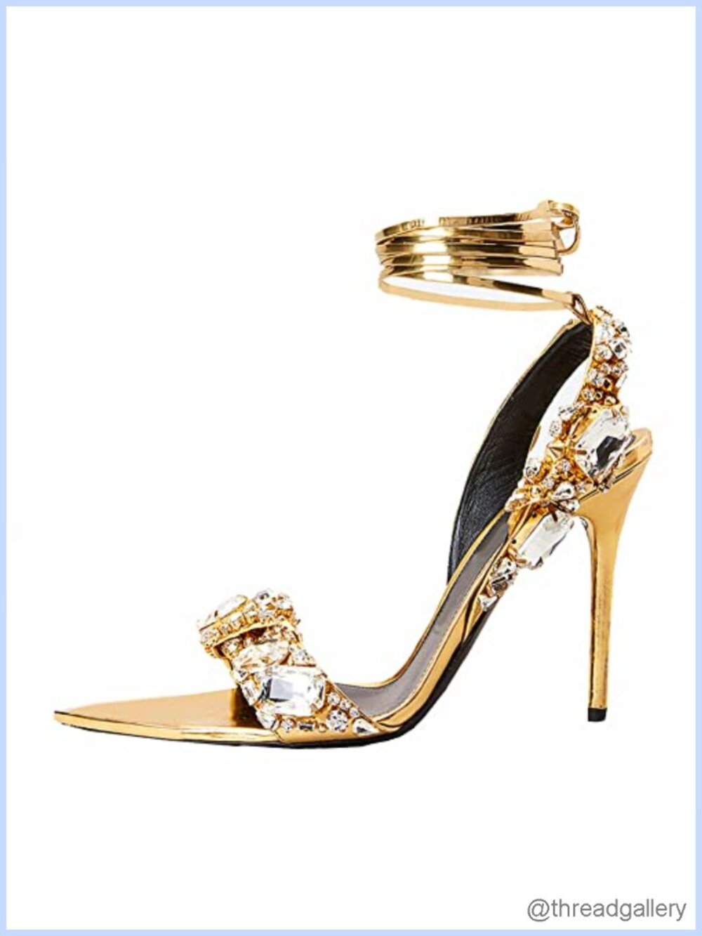 Metallic Patent Leather Rhinestone Stiletto Heeled Sandals Open Toe Strappy